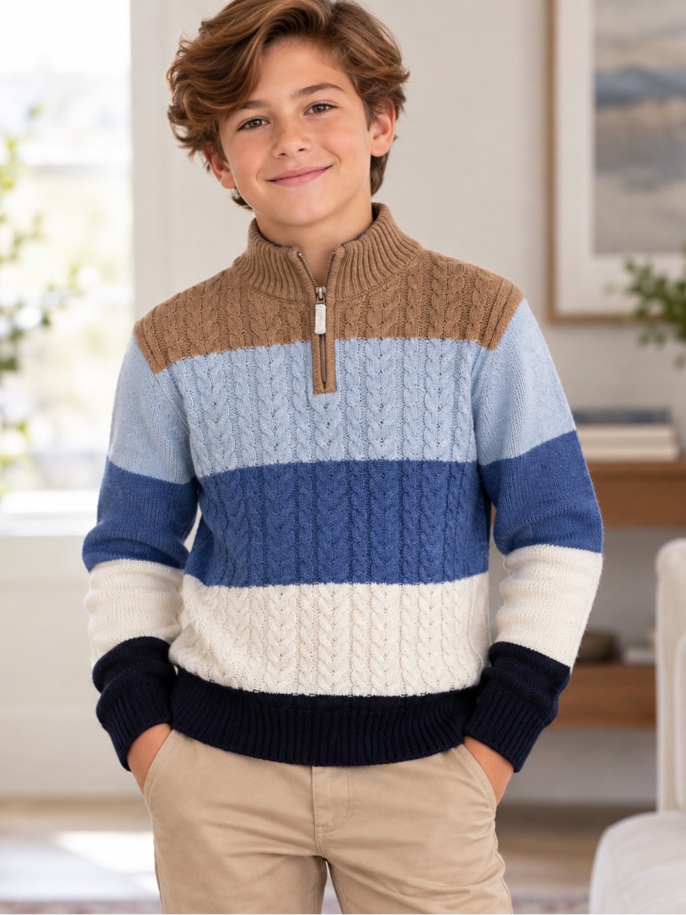 Gymboree Boys Colorblock Cable Knit Quarter Zip Sweater Size 12